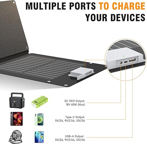 Miniatura 7 de powkey Generador solar de 200 W estación de energía portátil de 146 Wh con panel solar de 60 W batería de litio de respaldo de 39600 mAh cargador de