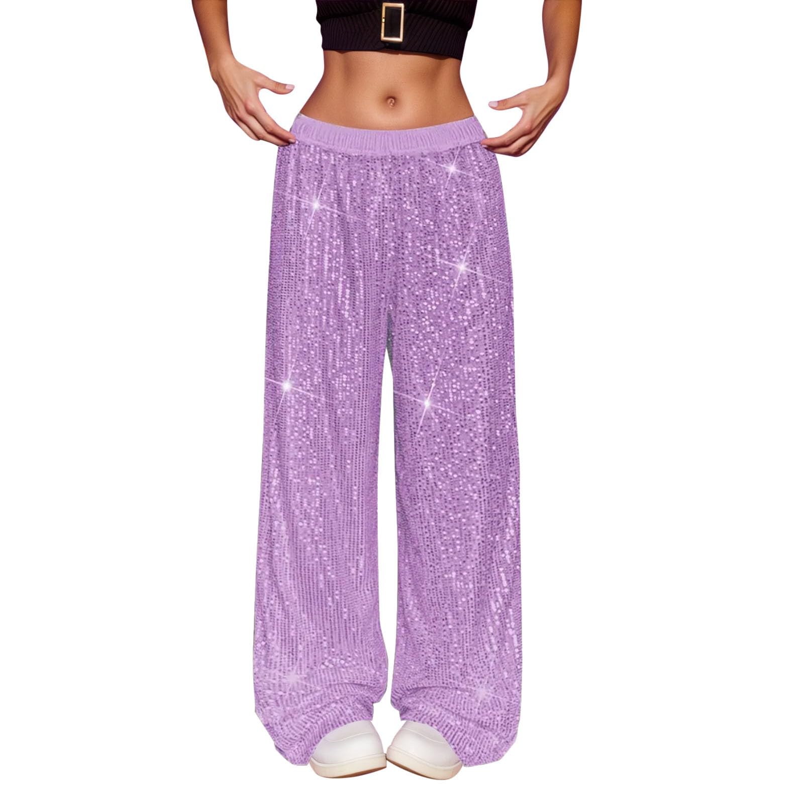 Womens Sparkly Sequin Pants Y2K Glitter High Waisted Wide Leg Long Pants Bling Party Clubwear 70s Disco Flare Trousers Party, Hip hop Casual Loose Dancewear Gifts