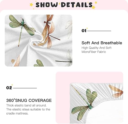 Miniatura 5 de Sábanas de cuna de libélula para niños y niñas, 39 x 27 pulgadas, suaves y transpirables, sábanas de cuna mini elásticas portátiles