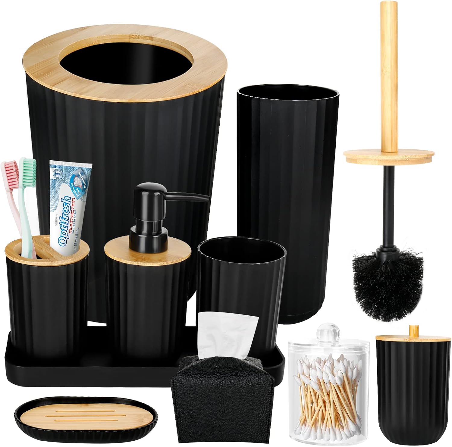 10Pcs Black Bathroom Accessories Set, Boho Matte Black