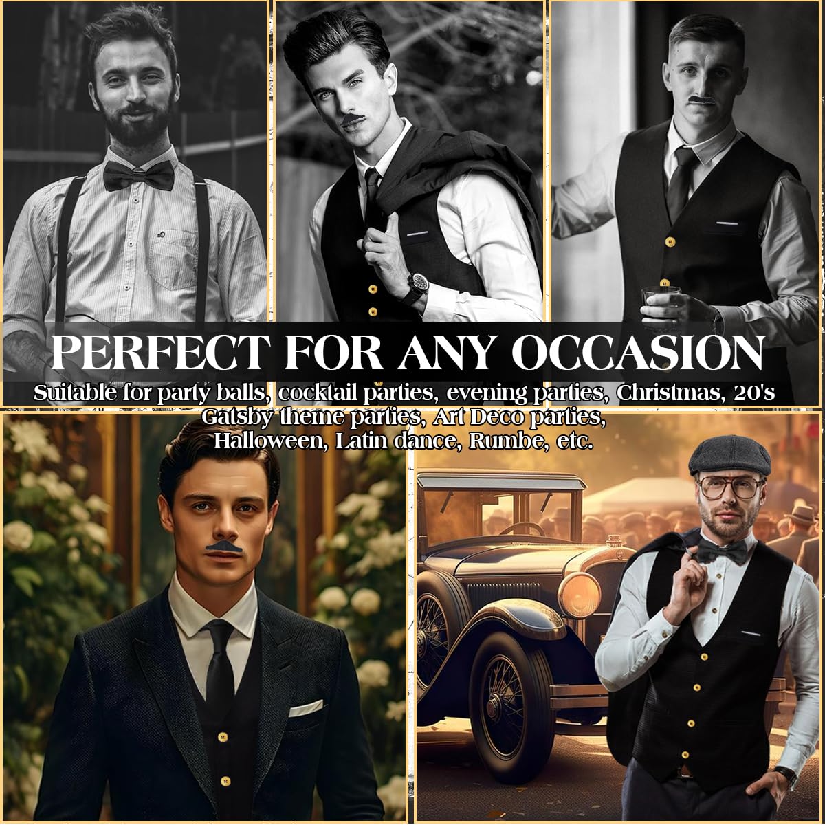 Costume Gatsby des Années 1920 pour Homme, Accessoire des Années 20 Costume de Carnaval de Mafia pour Homme, Kit de Costume de Gangster Rétro Avec Chemise Gilet Chapeau Manches
