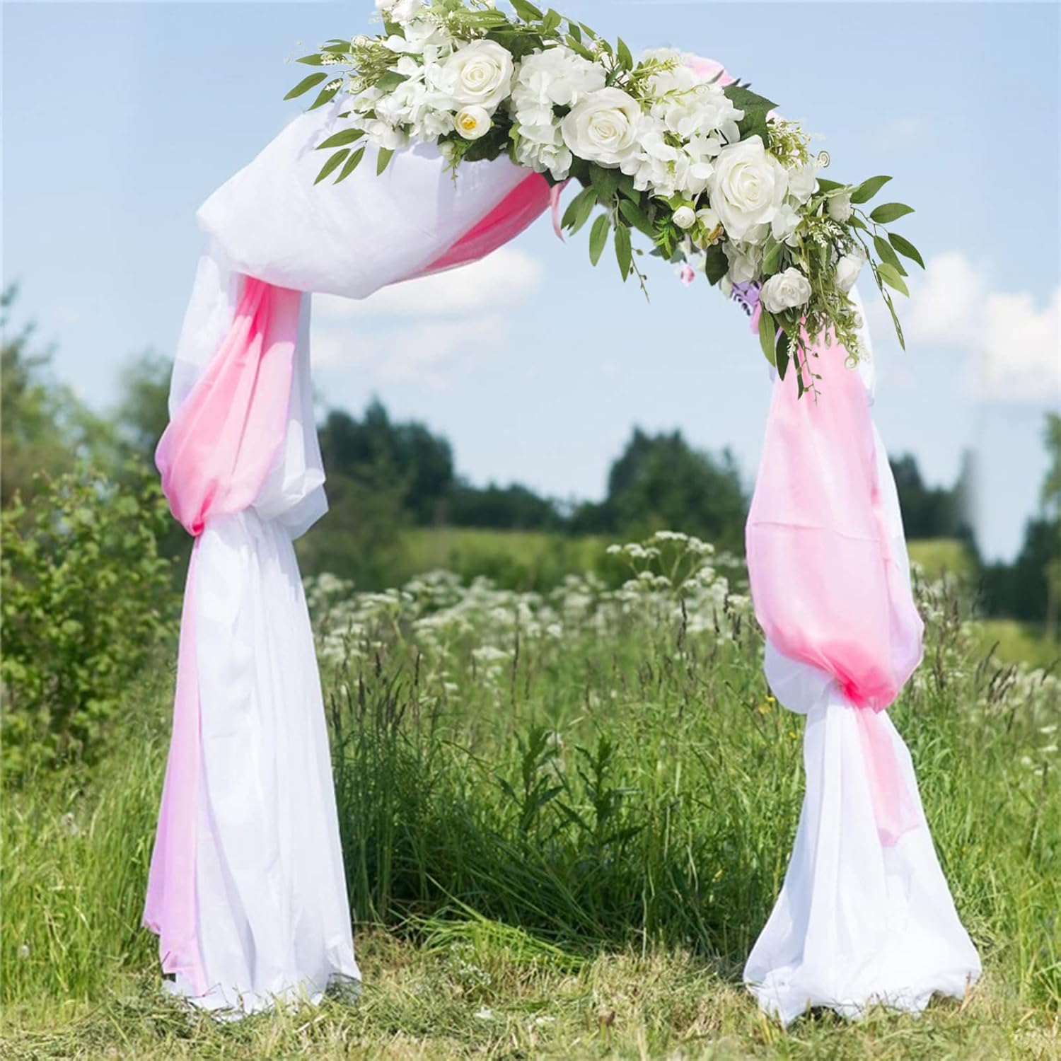 MSUIINT Wedding Arch Flowers Kit, Silk Rose Corner Flower Floral Arrangements for Lintel, Party Welcome Ceremony Sign Chair Table Door Decor, Artificial Flower Swag(White)