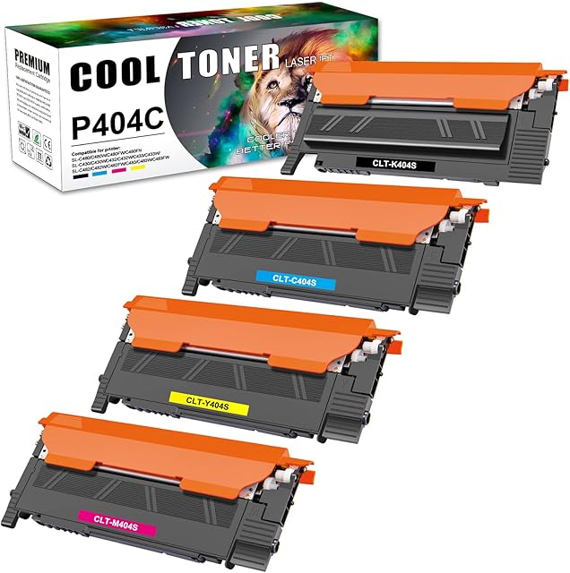 4 Pack CLT-P404C P404C Compatible for Samsung C480fw Toner Xpress SL C430w C480w C430 C48x C480 C480fn C483w C43x CLT-K404S CLT-C404S CLT-M404S K404S Y404S Cartridge Black Yellow Cyan Magenta