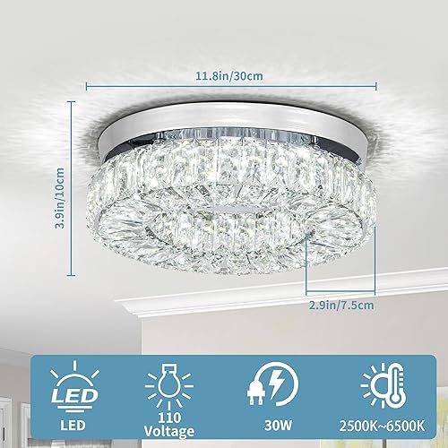 Miniatura 10 de Mini Modern Crystal Chandeliers Flush Mount Ceiling Light Fixture LED Mini Chandeliers with Crystals Hallway Light Bedroom Chandelier for Bathroom