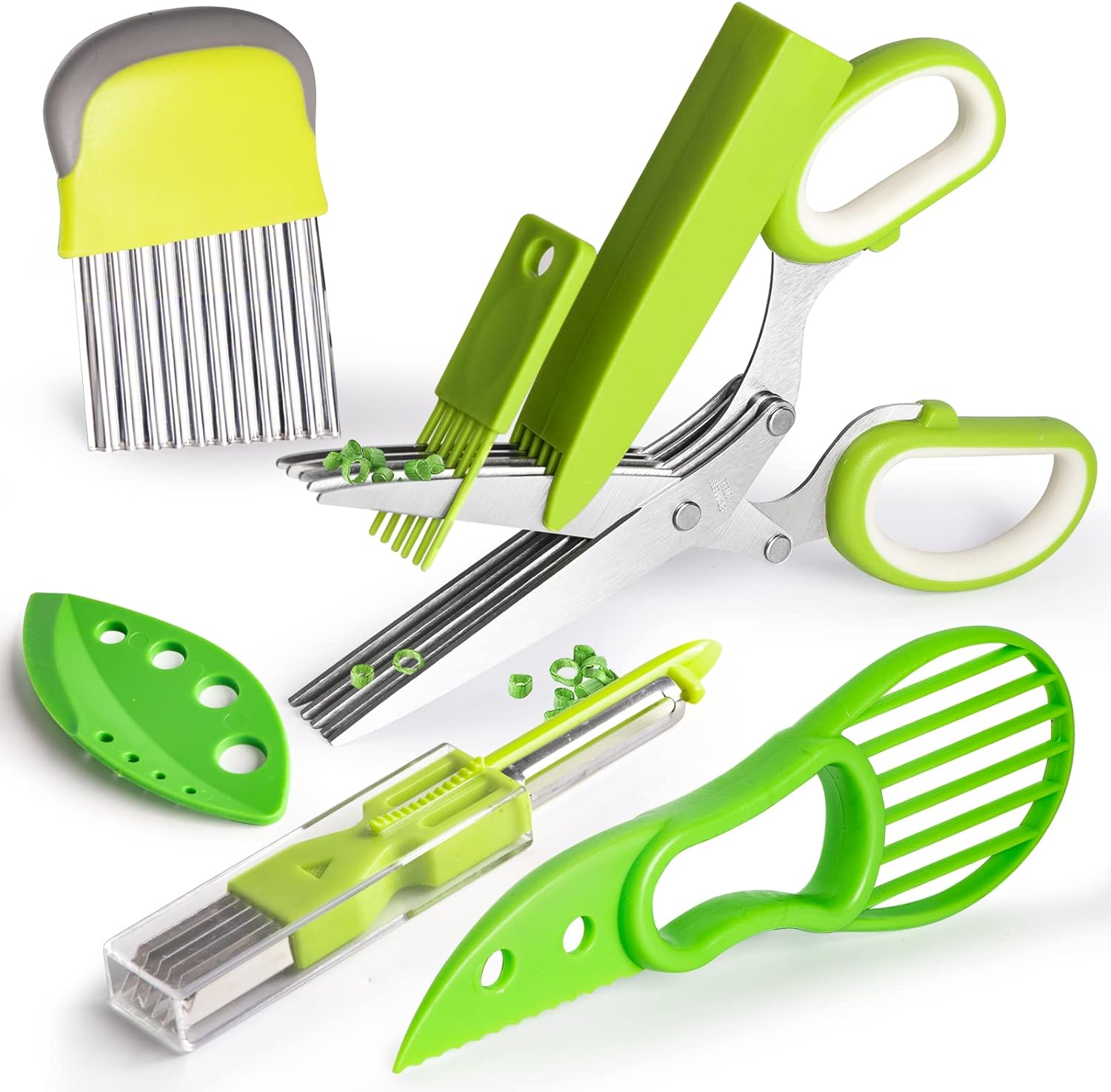 Herb Scissors for Kitchen, AUGVO Stainless Steel 5 Blade