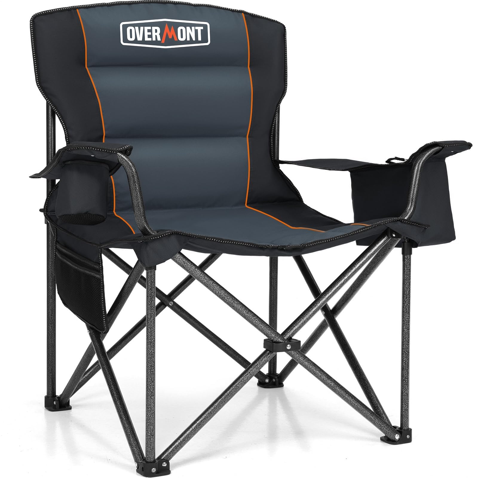 OVERMONT 204kg Oversized Camping Folding Chair for Adults with Cooler Bag & Carry Bag-Heavy Duty Lawn Chair with Cup Holder Support 450 LBS with High Back Comfy for Garden Picnic Beach