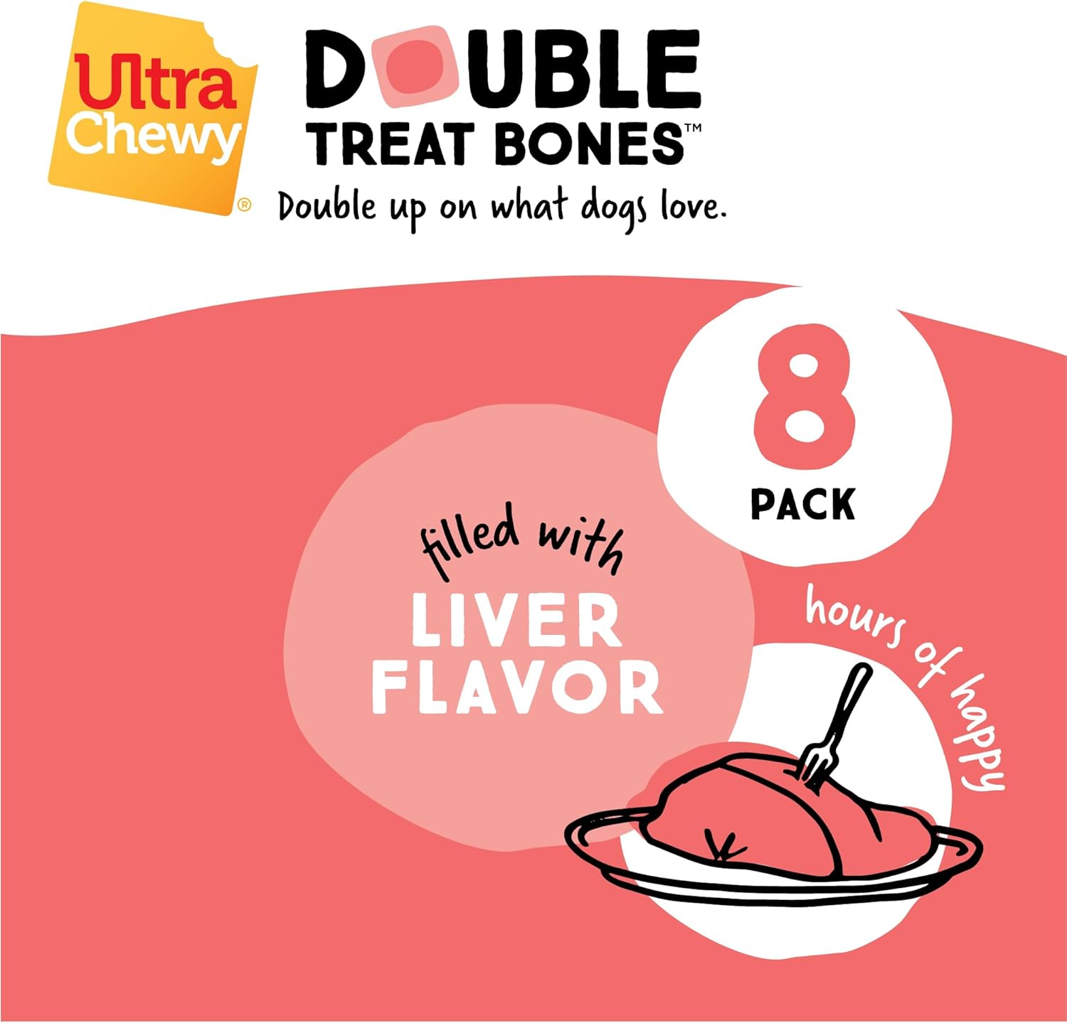 Ultra Chewy Liver Double Treat Bones: Long-Lasting Dog Treats Made in USA for Large and Small Breeds, Highly Digestible, Ideal for Aggressive Chewers (12 Count)