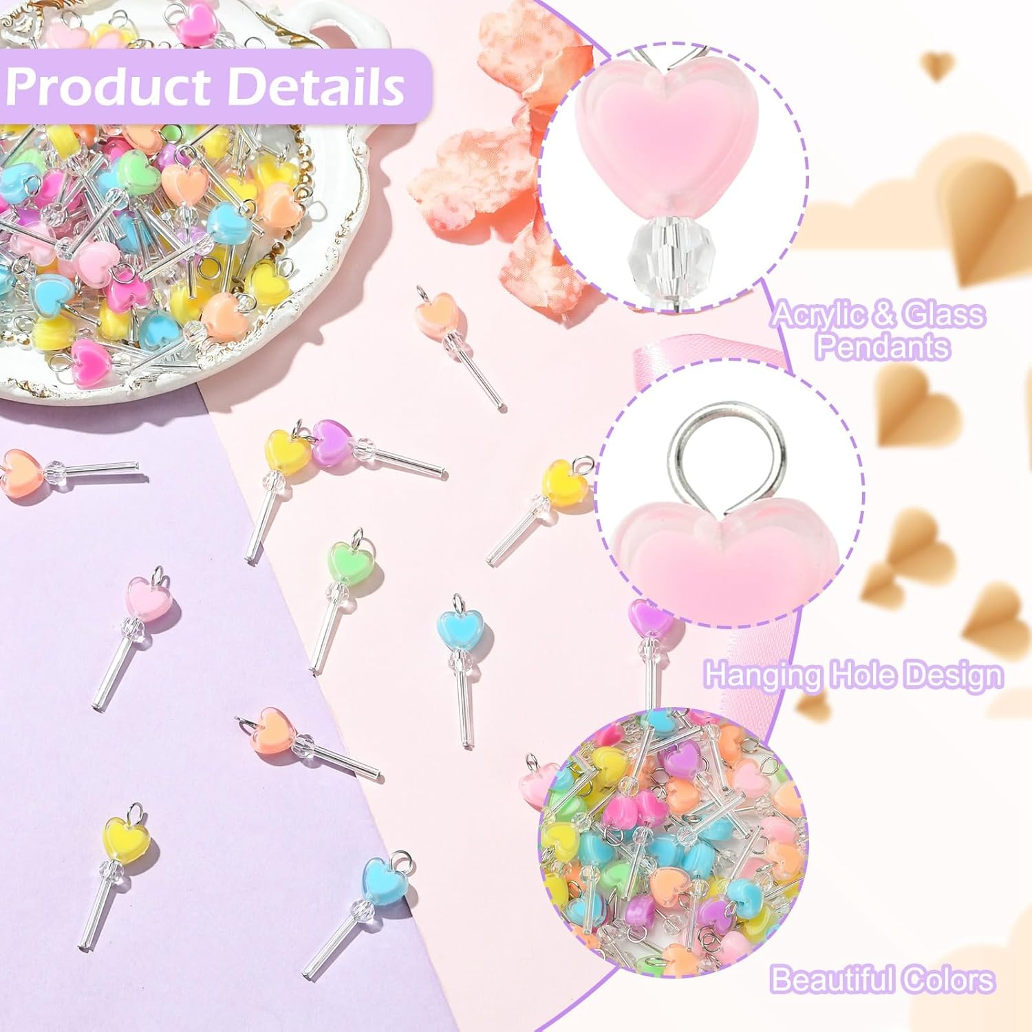 KitBeads 100Pcs Random Candy Heart Charms Dangle Love Lollipop Charms for Jewelry Making Valentine Bracelets Necklaces Keychains Accessories - Image 3