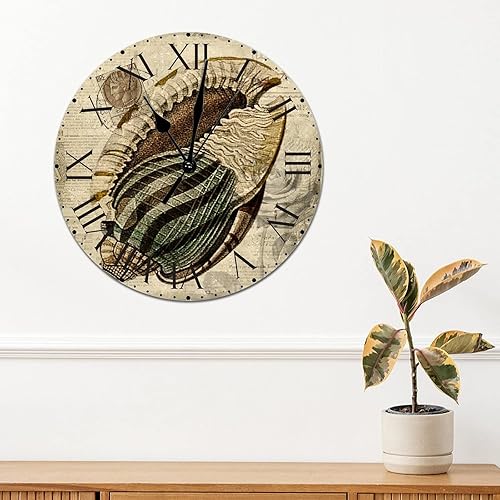 Miniatura 144 de ArogGeld Reloj de pared con diseño de estrella de mar antigua francesa, de cloruro de polivinilo, con números romanos, de 10 pulgadas, funciona