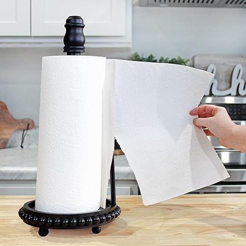 Miniatura 8 de AuldHome - Toallero de papel rústico negro dispensador de toallas desechables con cuentas de madera para encimera