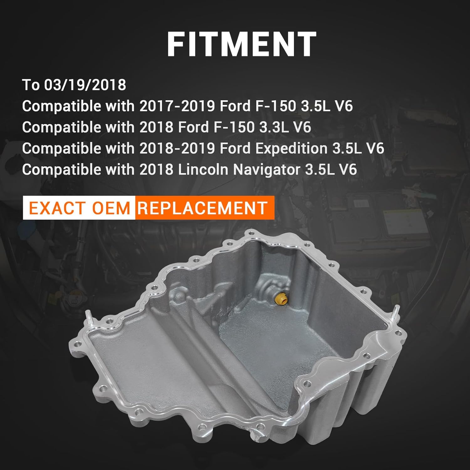 3.3L 3.5L Aluminum Oil Pan Compatible with 2017-2019 Ford F-150 Replace# HL3Z6675A HL3E6675AD