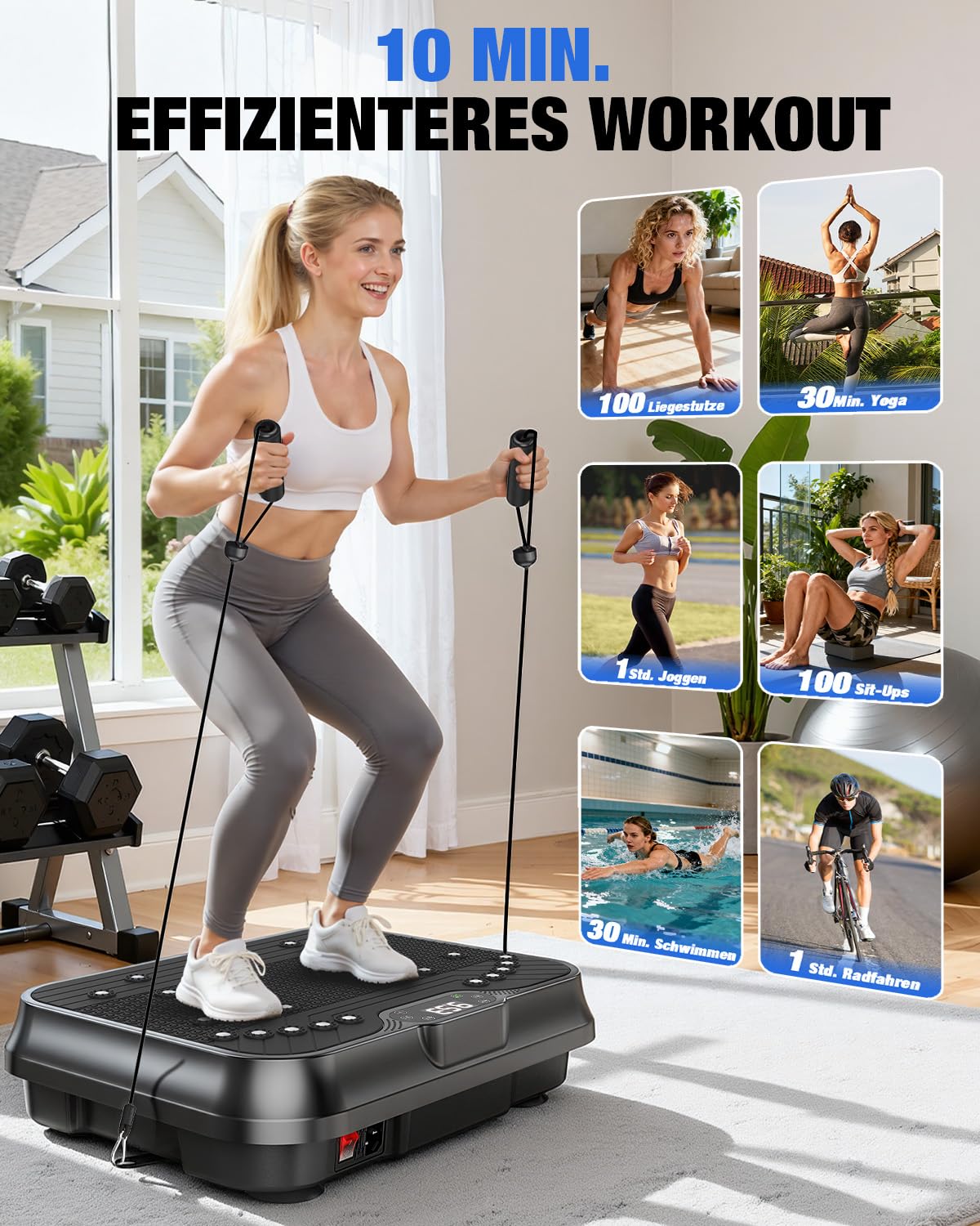 HomeFitnessCode Mini Vibrationsplatte für Frauen - Vibrationsgerät mit 250 Intensitätsstufen + 9 Vorprogramm Vibrationstrainer Zuhause für Abnahme Muskelaufbau Ganzkörpertraining