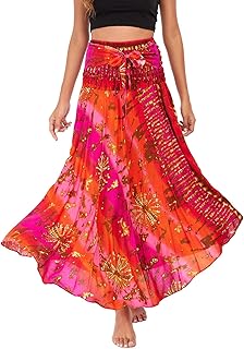 FEOYA Women's Bohemian Gypsy Dress Skirt 2-in-1 Boho Hippie Thailand Dresses Loose Casual Hippie Beachwear