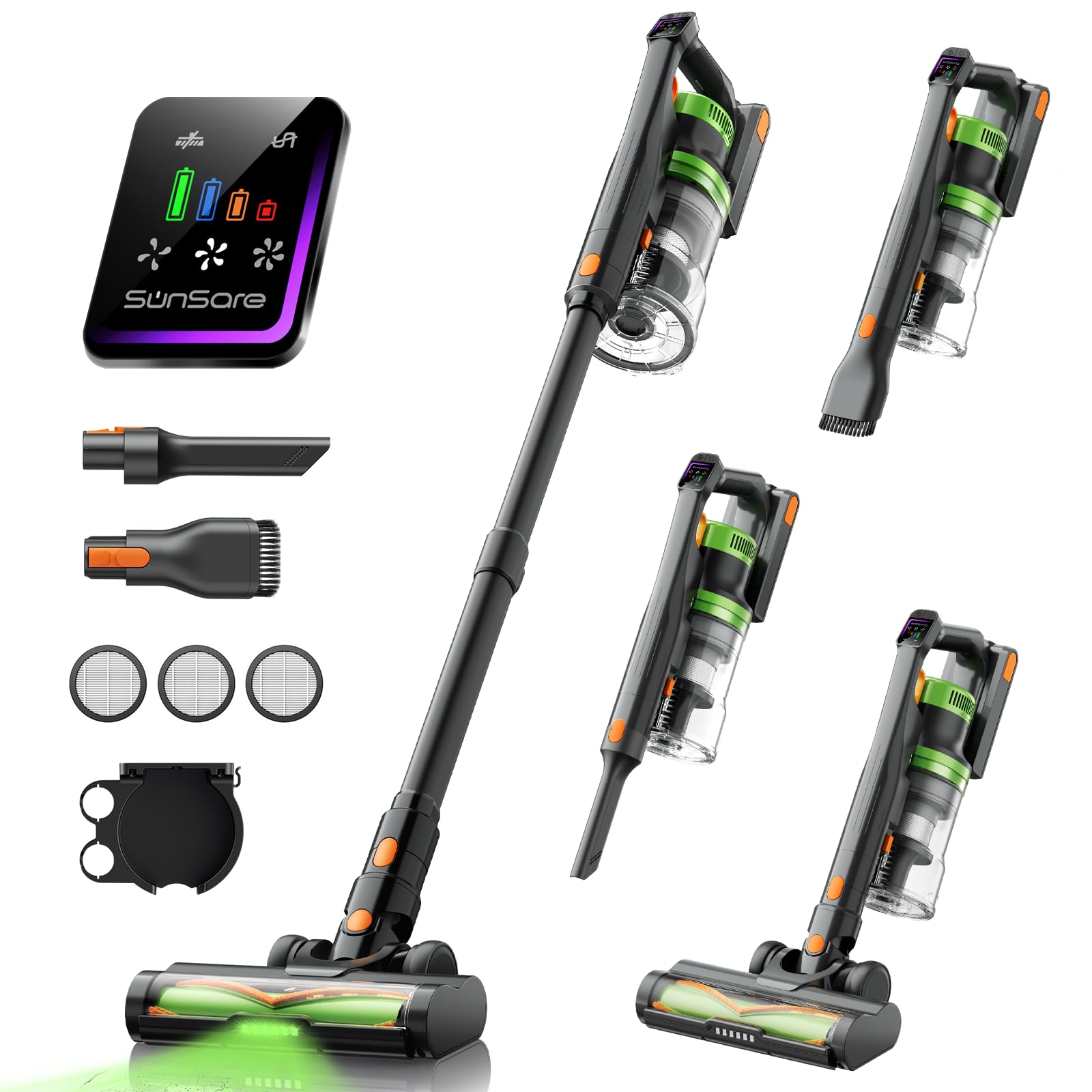 SunSare Aspirapolvere senza fili a batteria, 600 W/50000 Pa/65 min, con display HD, aromaterapia, anti capelli, ultra silenzioso, per peli di animali, tappeti, pavimenti duri, auto
