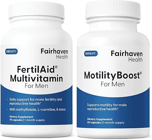 FertilAid para hombres y MotilityBoost Combo, vitaminas prenatales y suplemento de fertilidad masculina para apoyar el recuento y la motilidad con