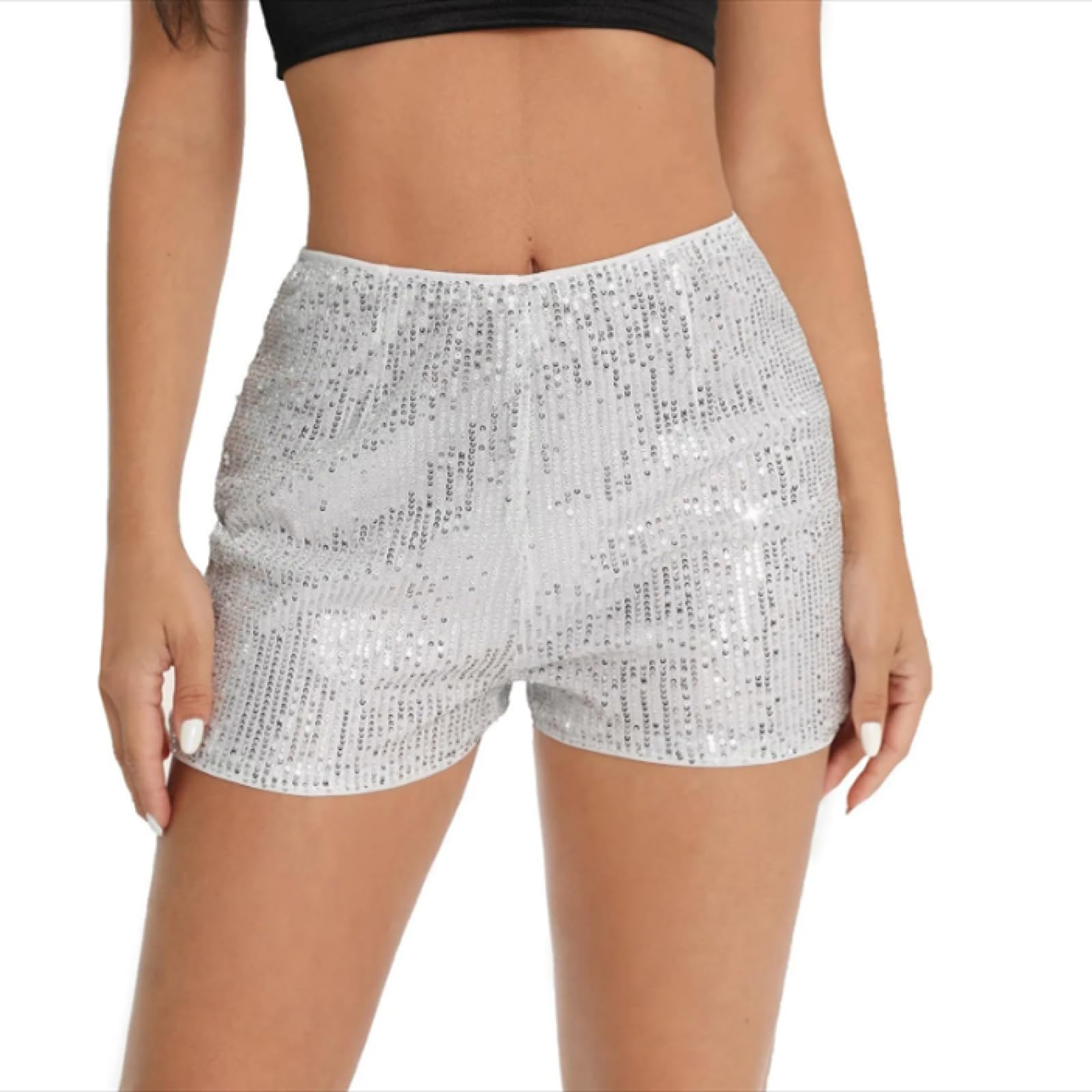 Short Jogging Femmes Paillettes Shorts Vêtements D'Été Mi Taille Élastique Scintillant Glitter Jambe Droite Shorts Sexy Club Streetwear
