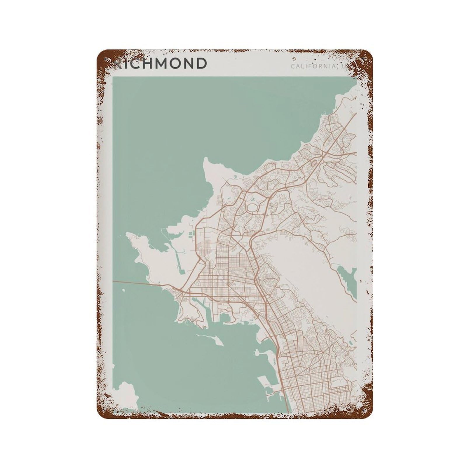 xiaoxiaoshen Richmond Map California Travel Gift Farmhouse Decor Kitchen Wall Decor Art Metal Tin Poster Modern Home Decor Art Home Bar Shop Decorations Vintage Sign 40x30cm