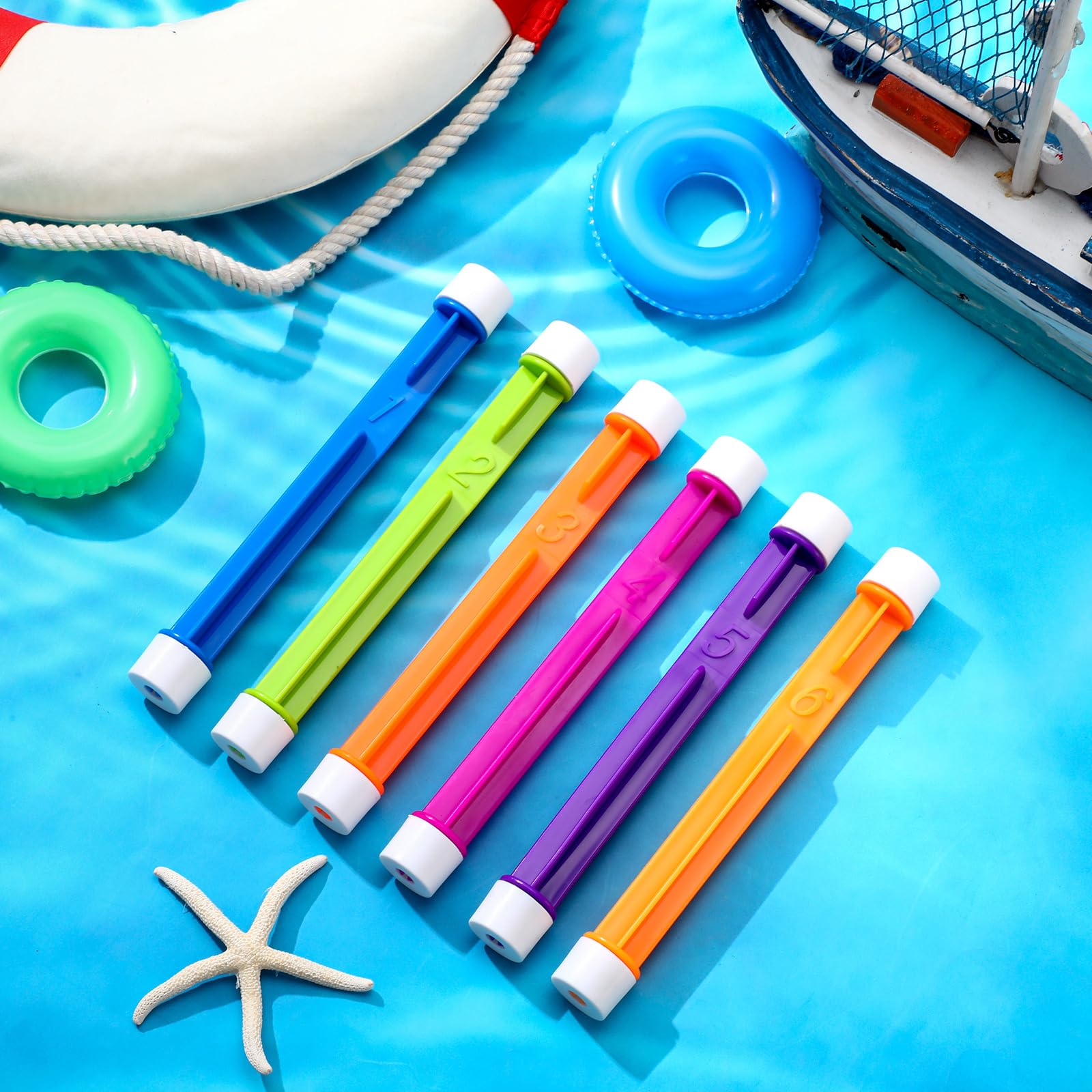 VioraWhite 60 Pcs Diving Sticks Bulk Pool Toys with Numbers Underwater Training Pool Dive Stick for Kids Fast Sinking Gift Summer Swimming Training Water Fun Games - Image 5