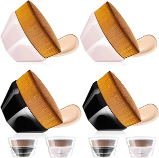 XKFLAUHM 4 Pack Hexagon Kabuki Foundation Brushes - Flawless Blending for Liquid Cream Powder Blush with Protective Case (Black Pink)