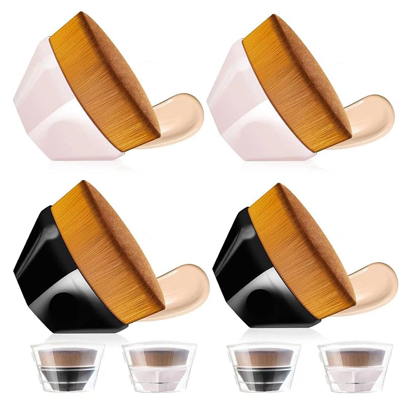 Kit com 4 pincéis kabuki hexagonais para maquiagem, preto e rosa, com estojo
