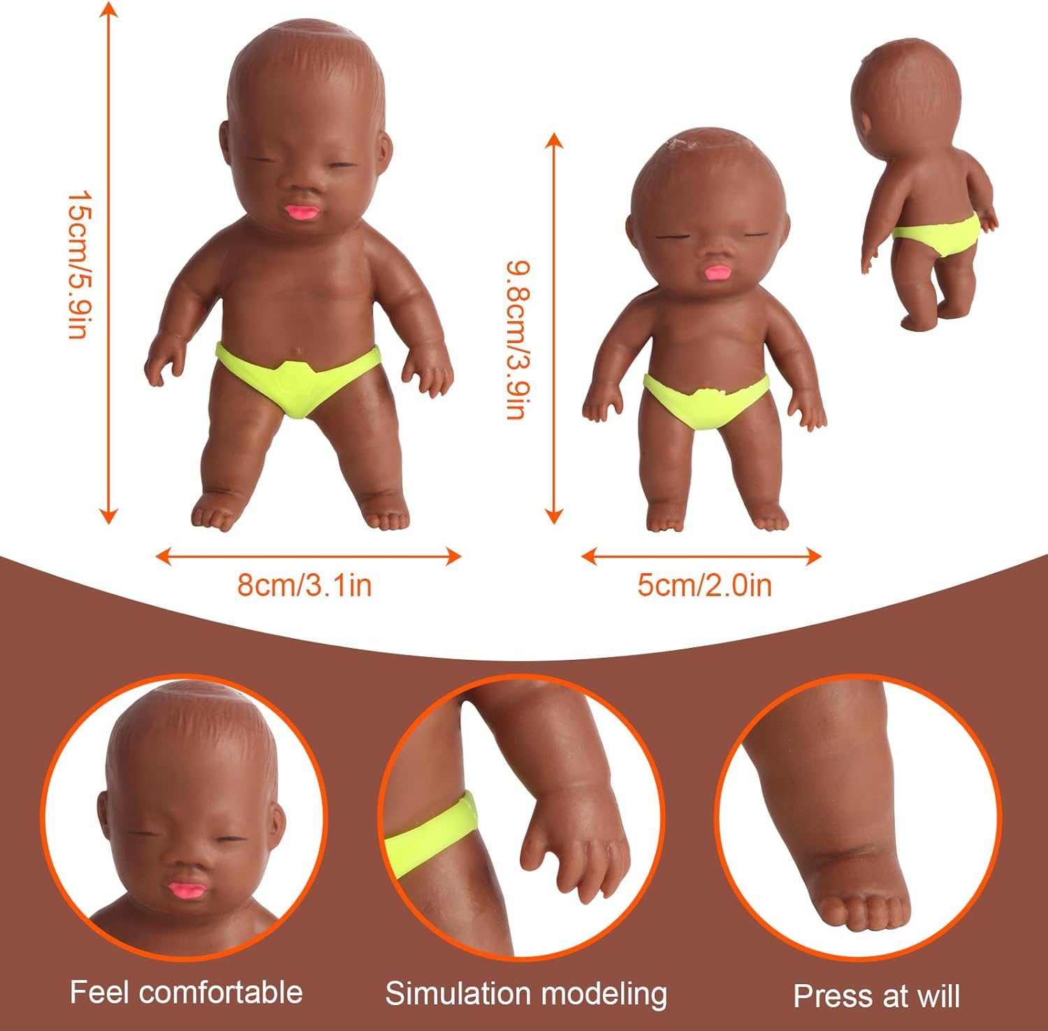 2 Pack Squeeze Stress Doll Toys, Cute Little Baby Doll Fidget Toys, Stress Relief Sensory Squishy Toys for Kids Adults (Black)