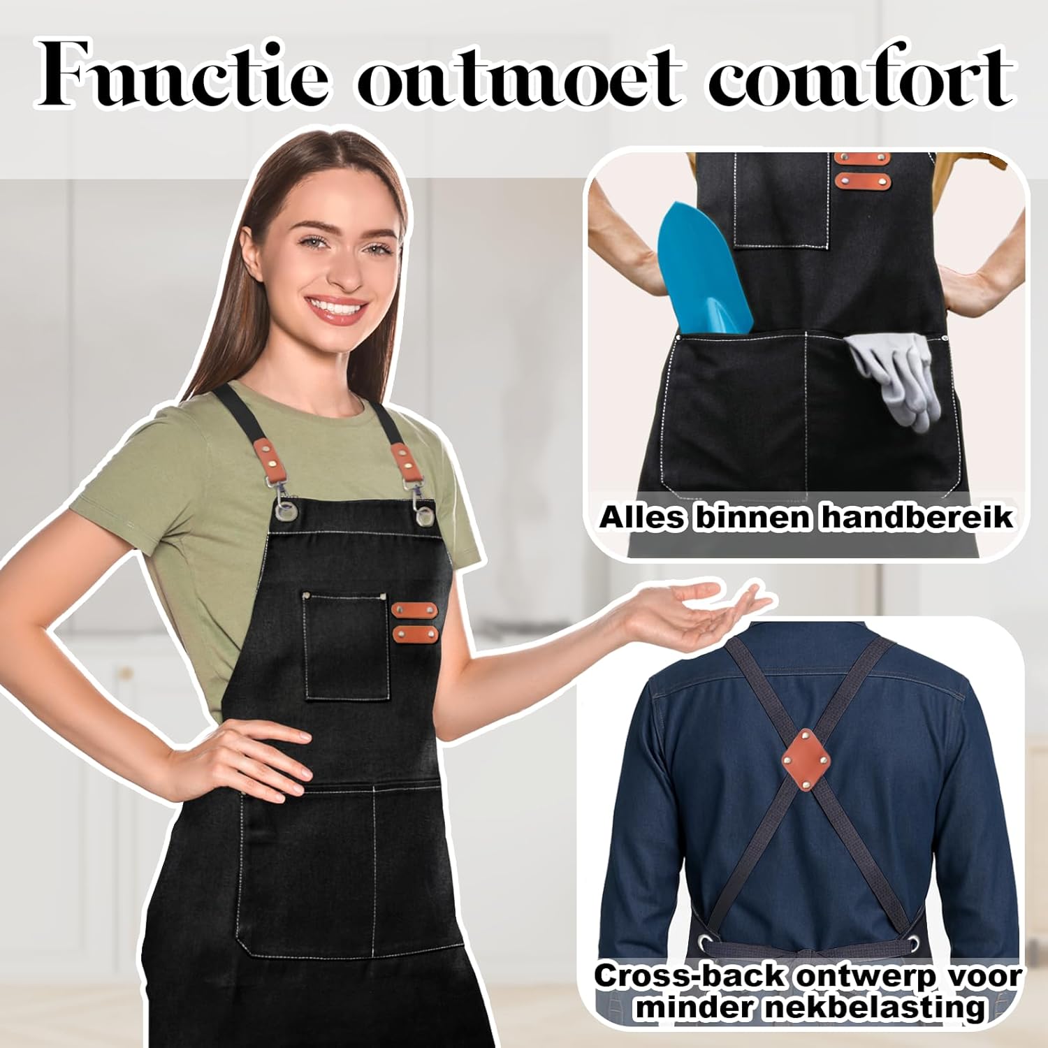 Chef Apron for Men Women with Pockets,Cross Back Cotton Canvas Plus Size Apron for Cooking BBQ Baking Gardening - Image 6