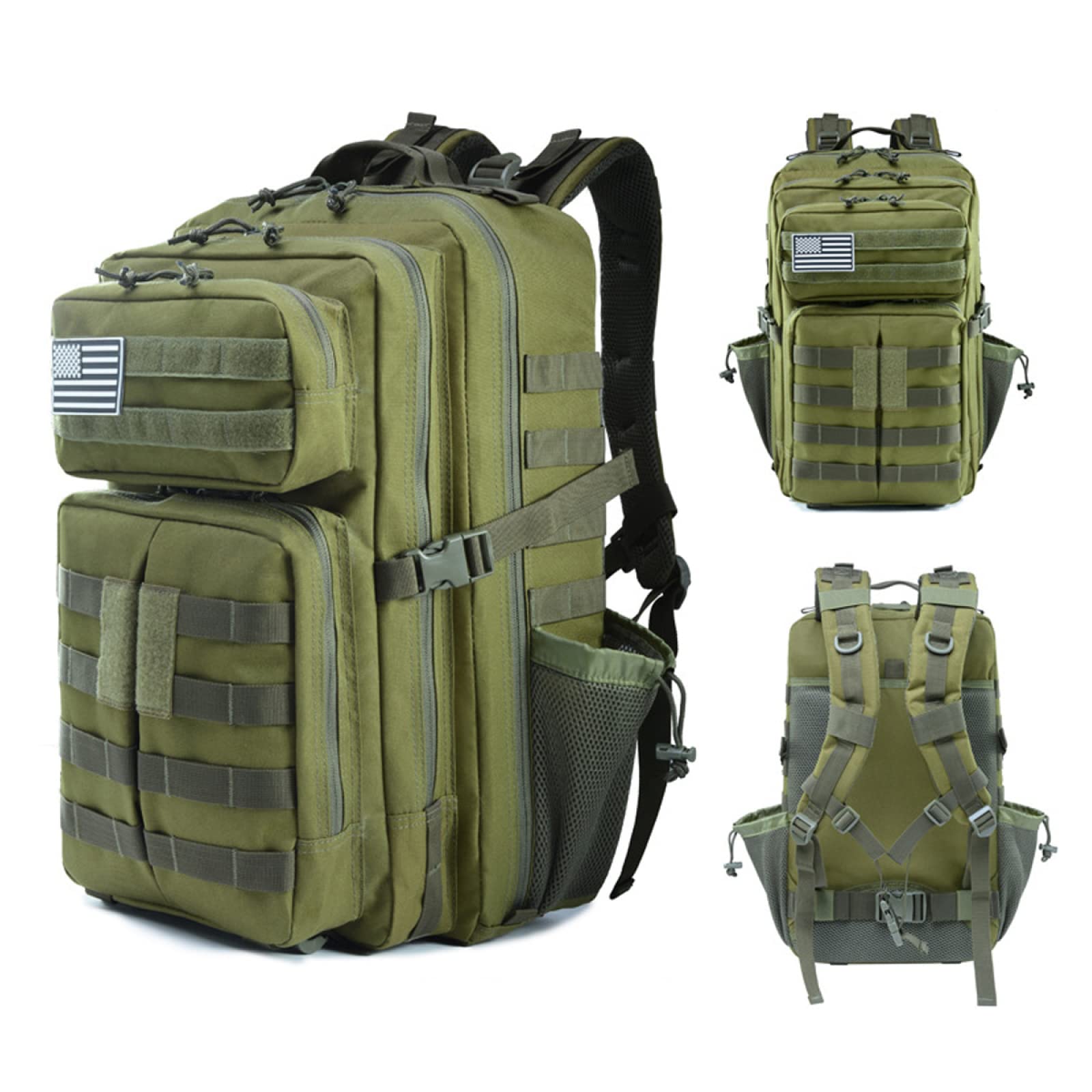 REEBOW GEAR Plecak taktyczny 45 l, plecak turystyczny, wojskowy plecak szturmowy, 3 dni, plecak taktyczny z systemem Molle, plecak wojskowy, na trekking, kemping, polowanie, wędrówki, zielony wojskowy