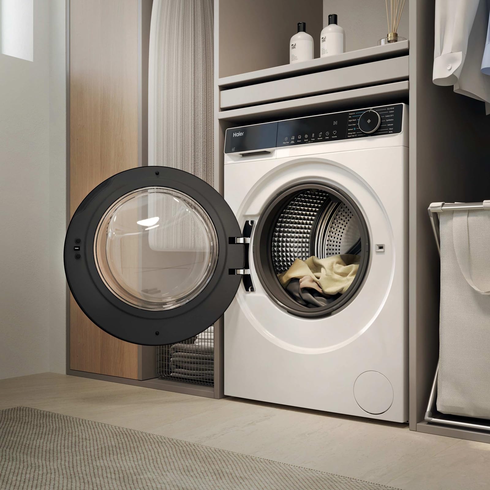 Haier X Serie 5 Lavatrice 12 Kg, Libera Installazione, Carica Frontale, Classe A-30%, 1400 Giri, Smart AI Cycle, Ciclo Refresh a Vapore, Wi-Fi con App hOn, 85x60x66 cm, Bianca – HW120-BP14357UIT