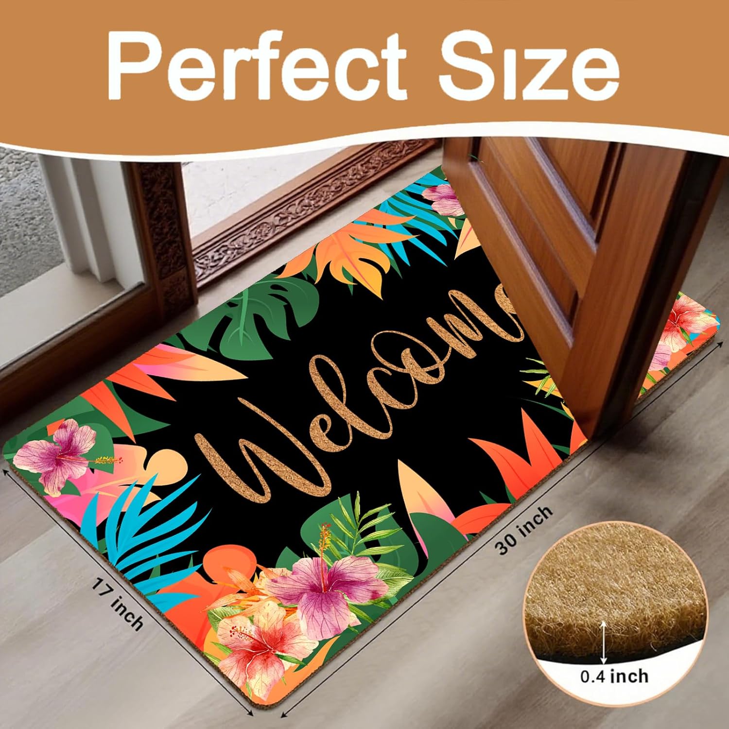 Floral Doormat 30x17 Inch - All-Season Coir Gift, Non-Slip Welcome Mat for Front Door, Colorful Flower Rug with Gift Bag, Housewarming & Mother's Day Presen