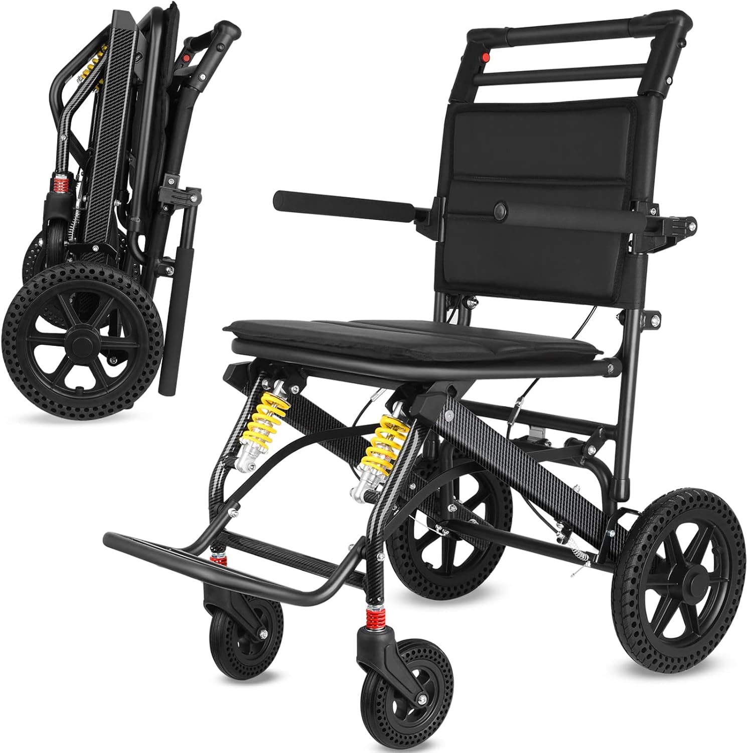 Ontrip Folding Transport Wheelchair, Lightweight Transport Chairs with Hand Brake