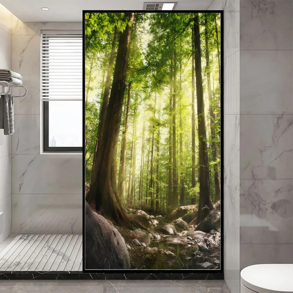 No Glue Window Film Privacy Landscapes Pictures Decorative Glass Door Window Decals Window Sticker 12A (39.4""x98.4"")100x250cm, Gray, W-008