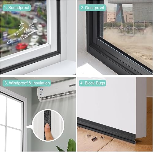 Miniatura 5 de MOPMS Tira de sellado para ventana, tope de puerta, burlete autoadhesivo para aislamiento de ventanas y puertas, barrido de puerta cortable