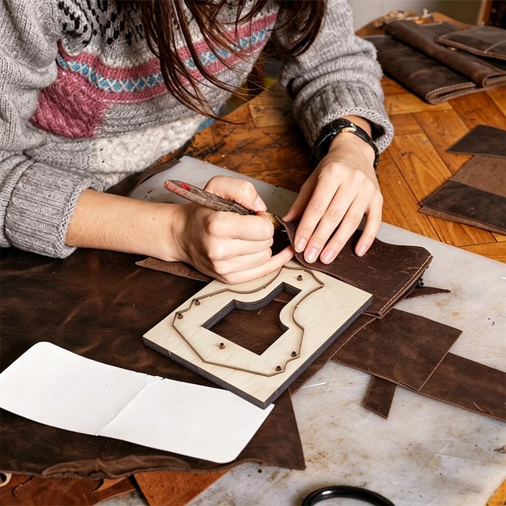 Molde de corte para cuero para gafas de sol, estuche de gafas, plantilla para estampado y estampado de cuero con base de madera lisa para bolsas de gafas caseras