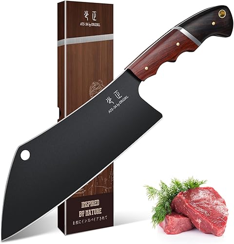 Miniatura 10 de Cuchillo de chef japonés de 8 pulgadas, cuchillo de cocina forjado a partir de una sola pieza de acero ATS-34 de alto carbono, cuchillo de cocina de