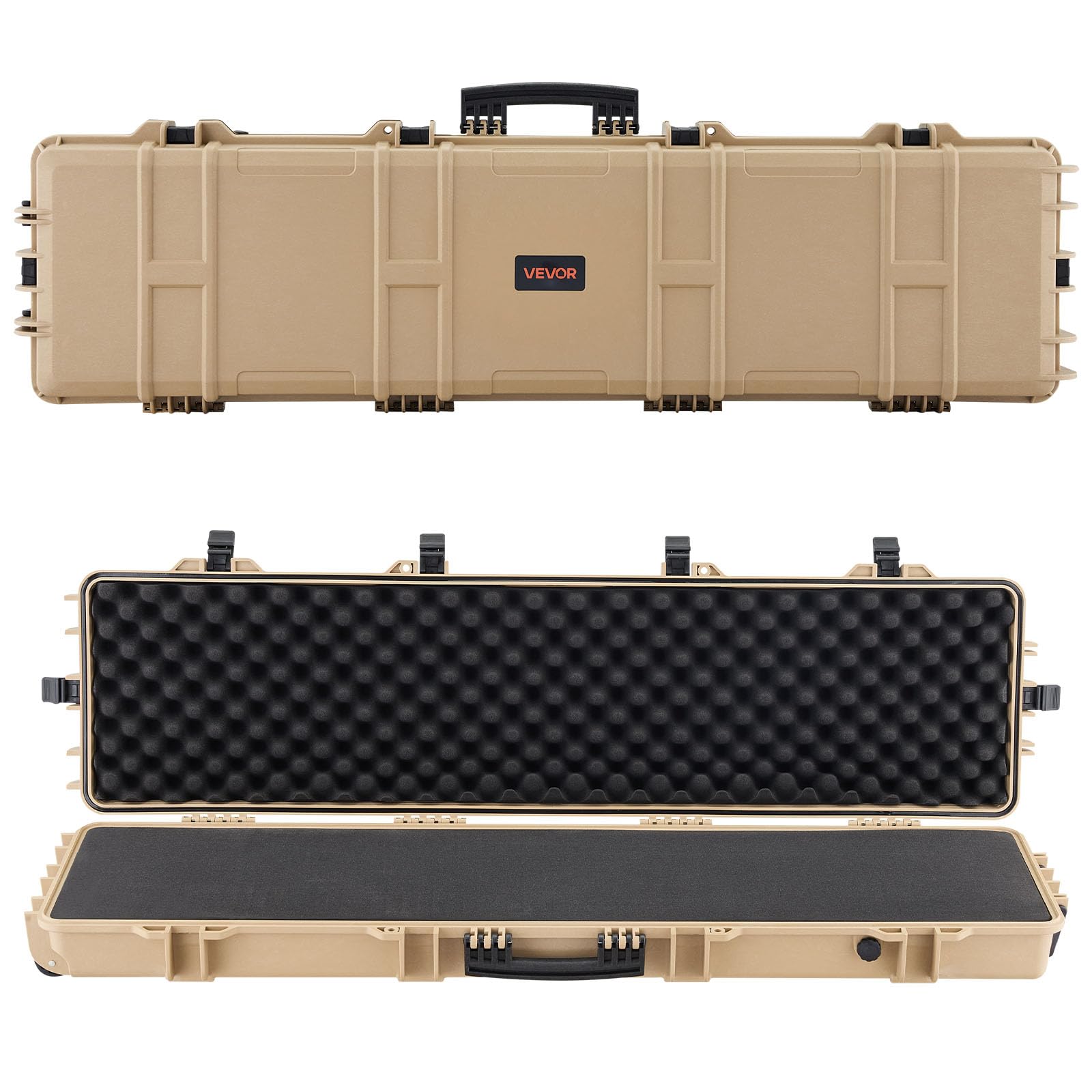 VEVOR Twardy futerał na broń długą, PP, z zamkiem i wstępnie wyciętą pianką, zwijany, wodoszczelny IP67, 1380 x 385 x 165 mm, khaki, do podróży środkami transportu publicznego