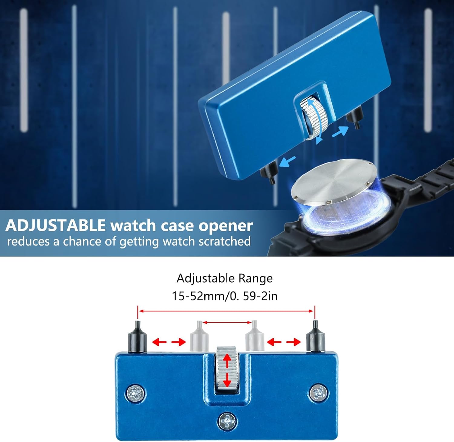 6 in 1 Watch Repair Kit + Watch Press Tool, Watch Battery Replacement Tool Kit, Watch Back Removal Tool with Watch Back Remover, including Watch Opener tool, Adjustable Case Opener