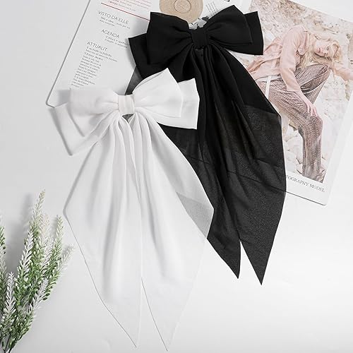 Miniatura 7 de TIESOME Lazo de gasa para el pelo para mujer, 2 piezas de pinzas de lazo para el pelo grandes, pinzas para el cabello francés, pasadores, lazos de