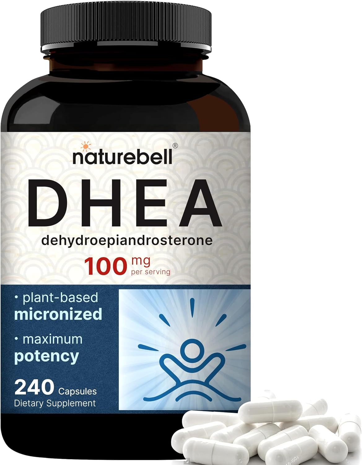 NatureBell DHEA 100mg for Men &amp; Women, 240 Capsules | Micronized for Better Absorption | Plant-Based Source | Supports Energy, Metabolism &amp; Healthy Aging | Non-GMO, Made in USA
