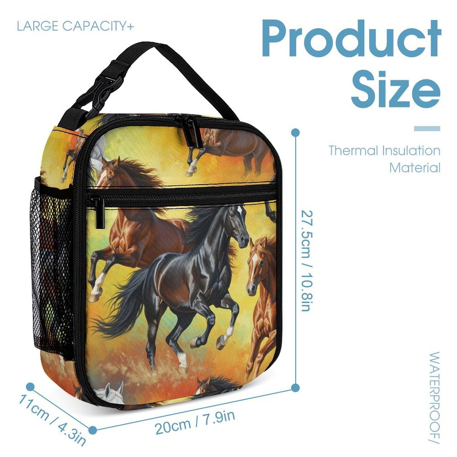 Mochila con bolsa de almacenamiento para la lonchera, conjunto de mochila para libros de caballos salvajes y cosméticos.