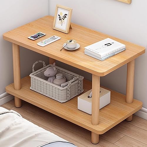 Miniatura 8 de Mesa auxiliar rectangular de varios tamaños con dos capas, espacio de almacenamiento para sala de estar, dormitorio, fácil montaje (color blanco +