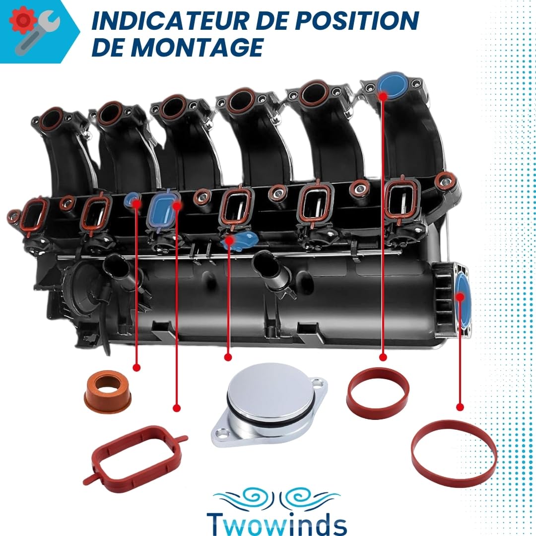 Twowinds - Bouchon Collecteur Admission (32mm) Compatible avec BMW E39 E46 E60 E63 E64 E82 E88 E90 E92 E93 X3 X5 E87 X6 - Supprimer Clapet Admission - Suppression Volet Papillon (6 clapet + 20 joints)