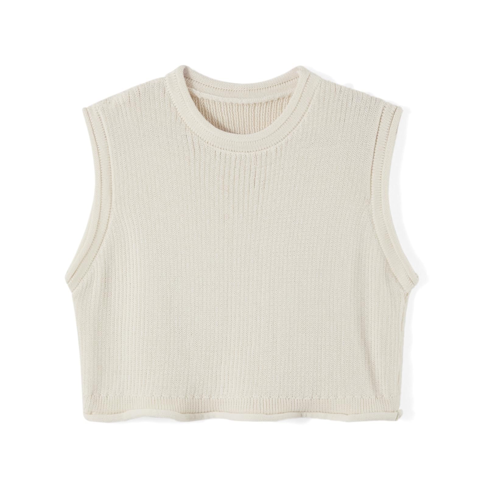 Y2K Pull tricoté sans manches à col rond côtelé pour femme Coupe ample Gilet court nu en tricot sexy sans manches Streetwear