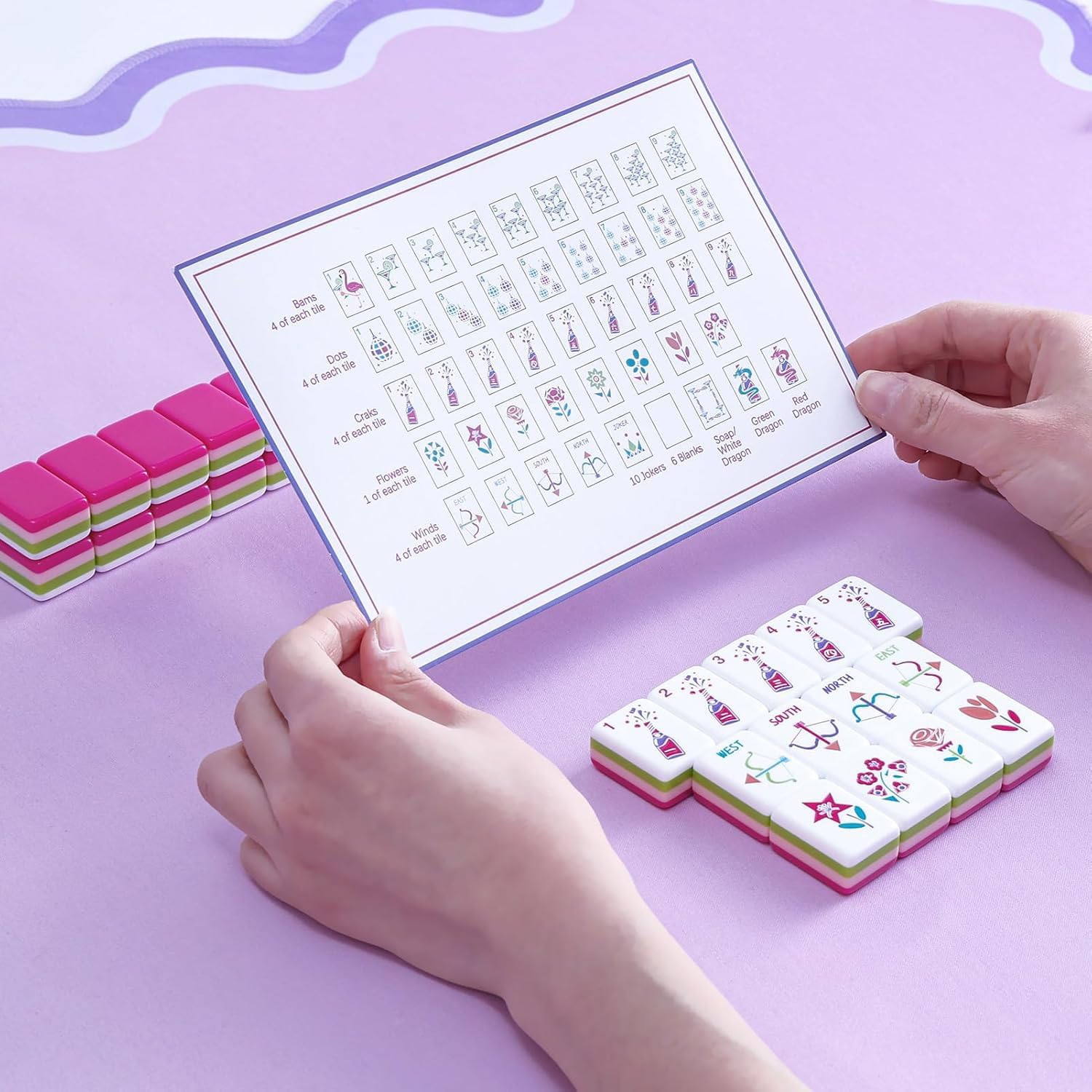 Zestaw płytek mahjong, 4 warstwy 160 akrylowych płytek mahjong Premium American Heritage, przenośna gra podróżna, do gry w mahjong, wieczory gier
