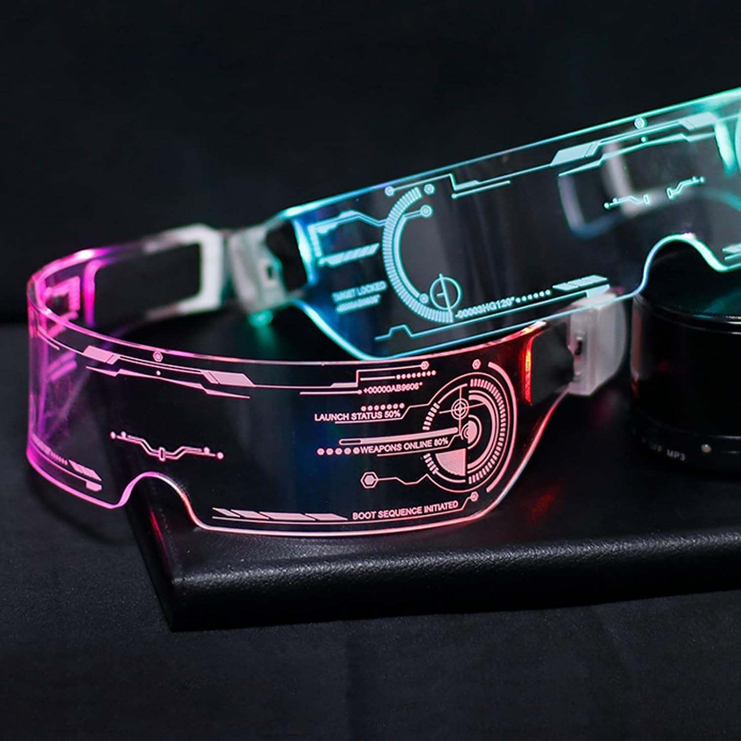 Fency Cyberpunk Glasses, USB Rechargeable LED Glasses whit Bilaterally Controllable, 7 Colors Changing Flashing