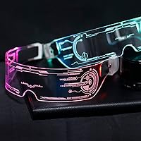 Vista 7 de Fency Cyberpunk - Gafas LED recargables por USB con control bilateral, 7 colores cambiantes intermitentes