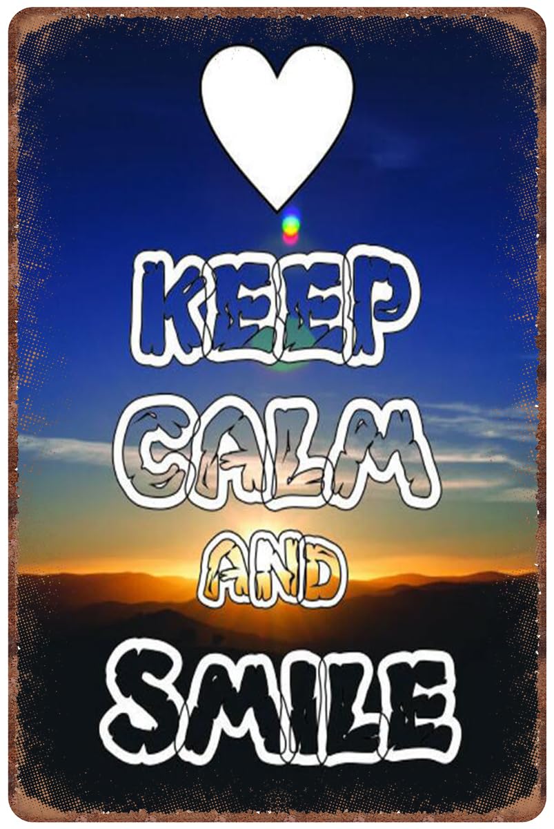 SMAZDFXX Keep calm and smile retro quote vintage style Aluminum Tin Sign Metal Wall Art Decorations Iron Painting for Indoor Outdoor Home Decor Room Door Accessories Poster Housewarming 5.5"x8"