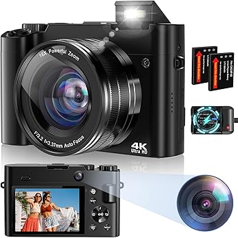 digital camera 4k autofocus camera digital camera with selfie 64mp 16x zoom anti-shake camera photo camera built-in flash for teenagers beginners 2 batteries & charger no sd card