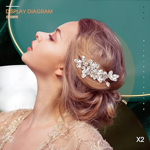 Miniatura 4 de Peine de pelo de boda para novia, 2 piezas, con diamantes de imitación plateados, accesorios para el cabello para mujeres y niñas