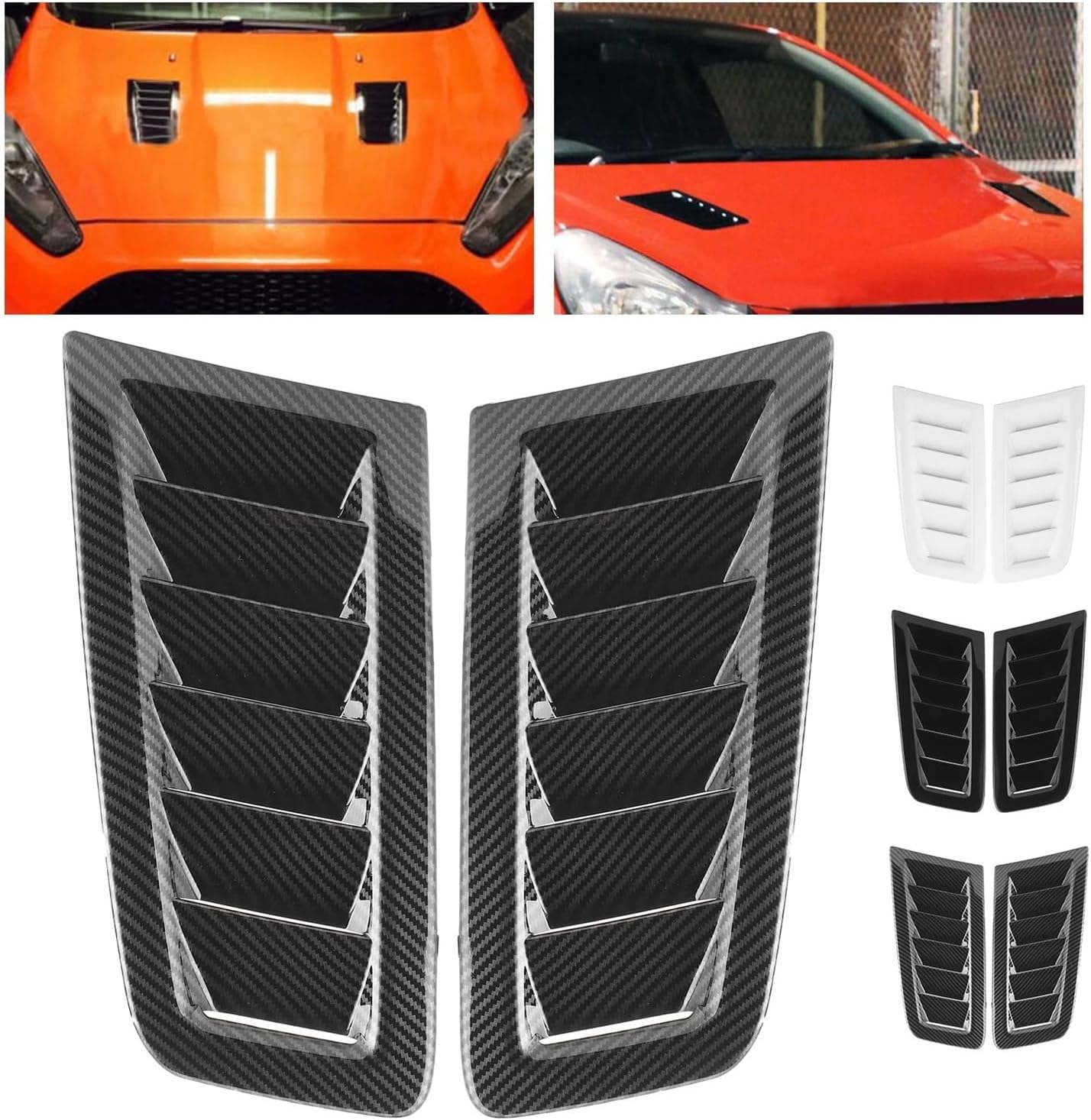 Hood Vent Scoop Kit 2Pcs Bonnet Vents Engine Hood Car Exterior Parts RS MK2 Car Front Vent Hood Vents Car Accessories Fashion Modification(Carbon Fibre Pattern)
