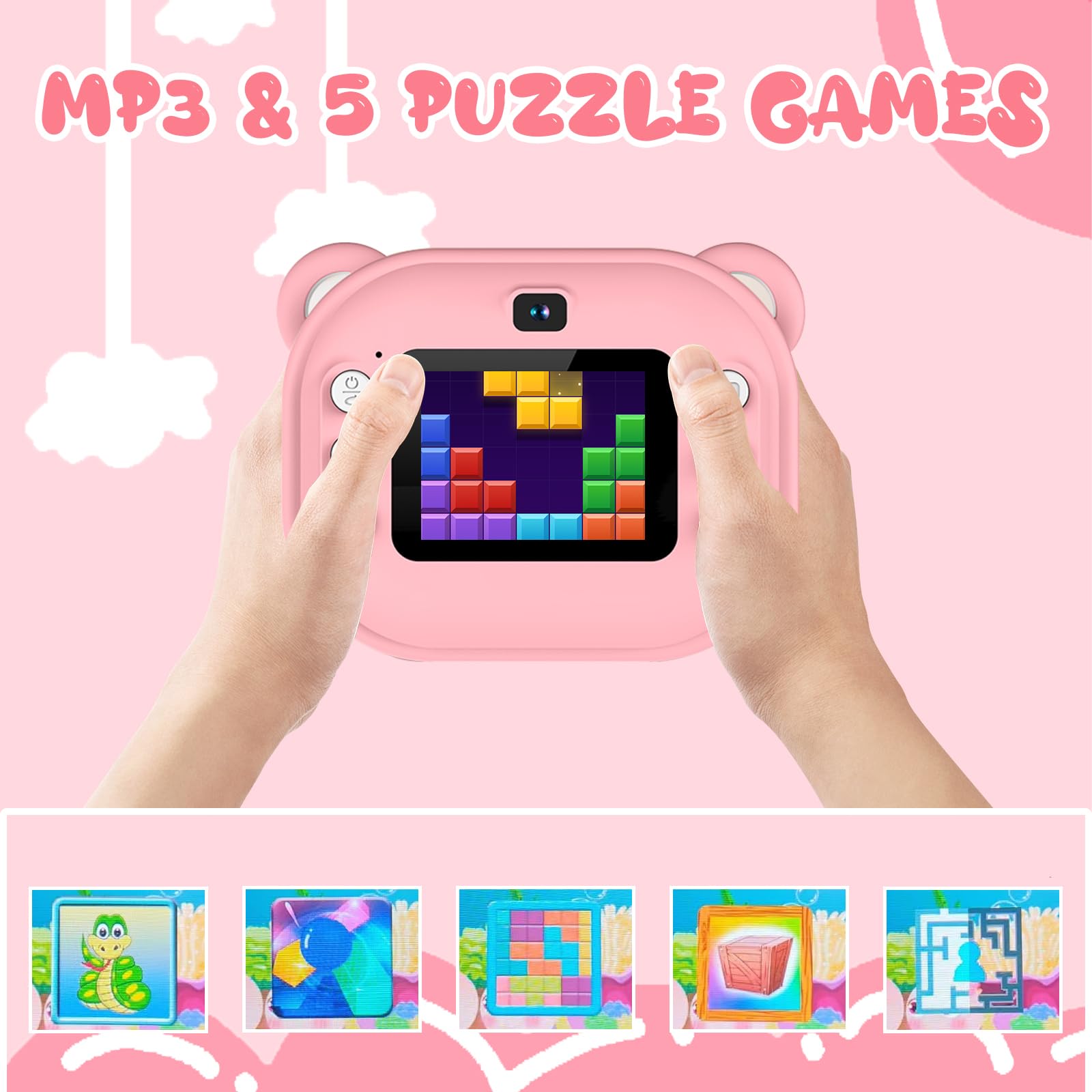 Macchina Fotografica Bambini Istantanea, Fotocamera Digitale con Carta da Stampa e Scheda TF da 32 G, Penne Colora, Regalo Natale Bambino e Bambina 3-14 Anni (Rosa)